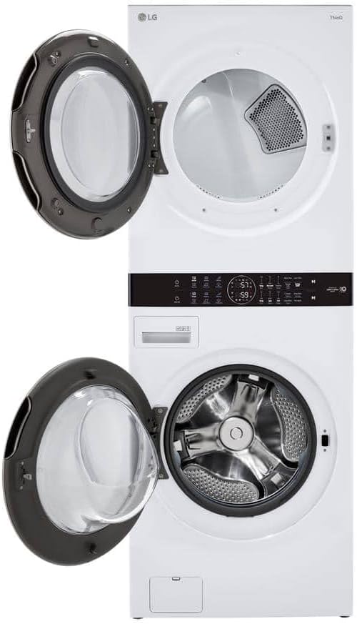 LG WashTower Stacked Smart Laundry Center 4.5 Cu.Ft. Front Load Washer & 7.4 Cu.Ft. Gas Dryer in White WKG101HWA