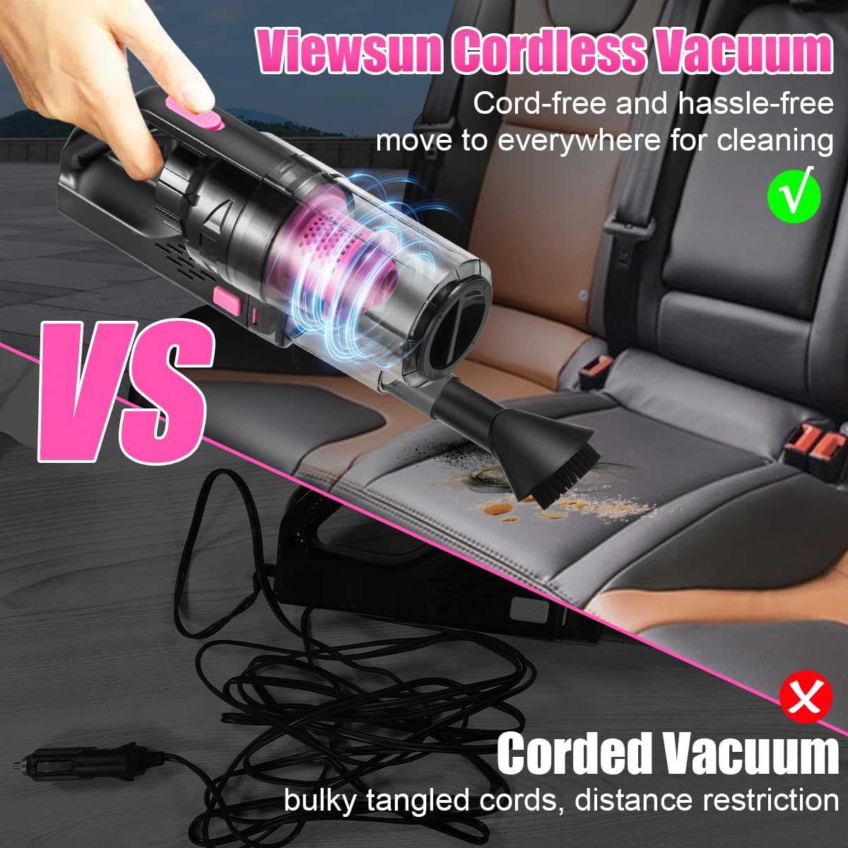 Viewsun Car Vacuum Cordless Rechargeable, 8000PA High Power Handheld Vacuum Cleaner with 31PCS Car Cleaning Kit, Auto Accessories for Women Gift