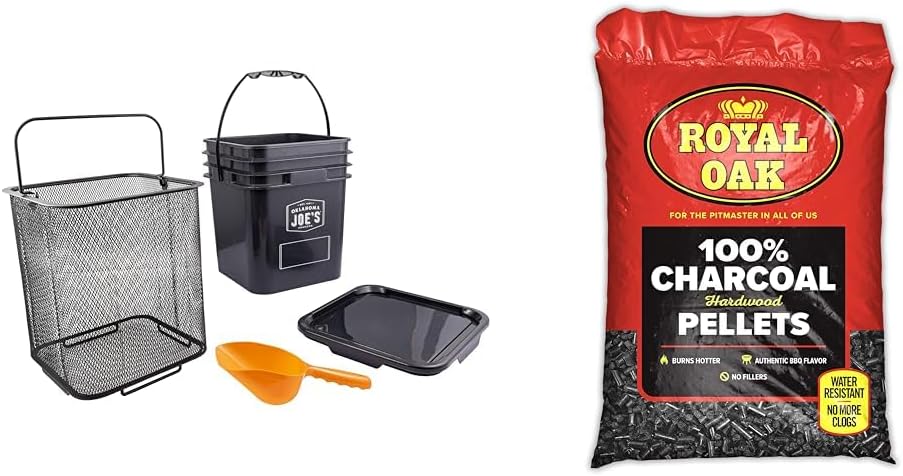Oklahoma Joe's Pellet Bucket Kit and Royal Oak 30 Pound 100% Hardwood Charcoal Pellets for Pellet Grills