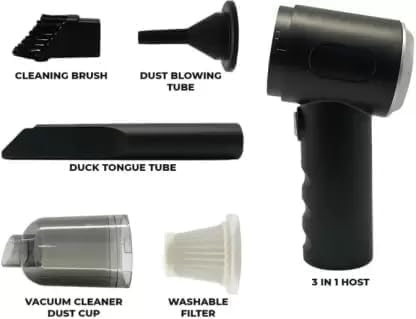 Generic 3 in1 Portable Car Vacuum Cleaner with Blower | USB Rechargeable Wireless Handheld Car Vacuum Cleaner Traveling, Camping Reusable,Portable,Rechargeable (Vacuum with Blower)(Multy), Black