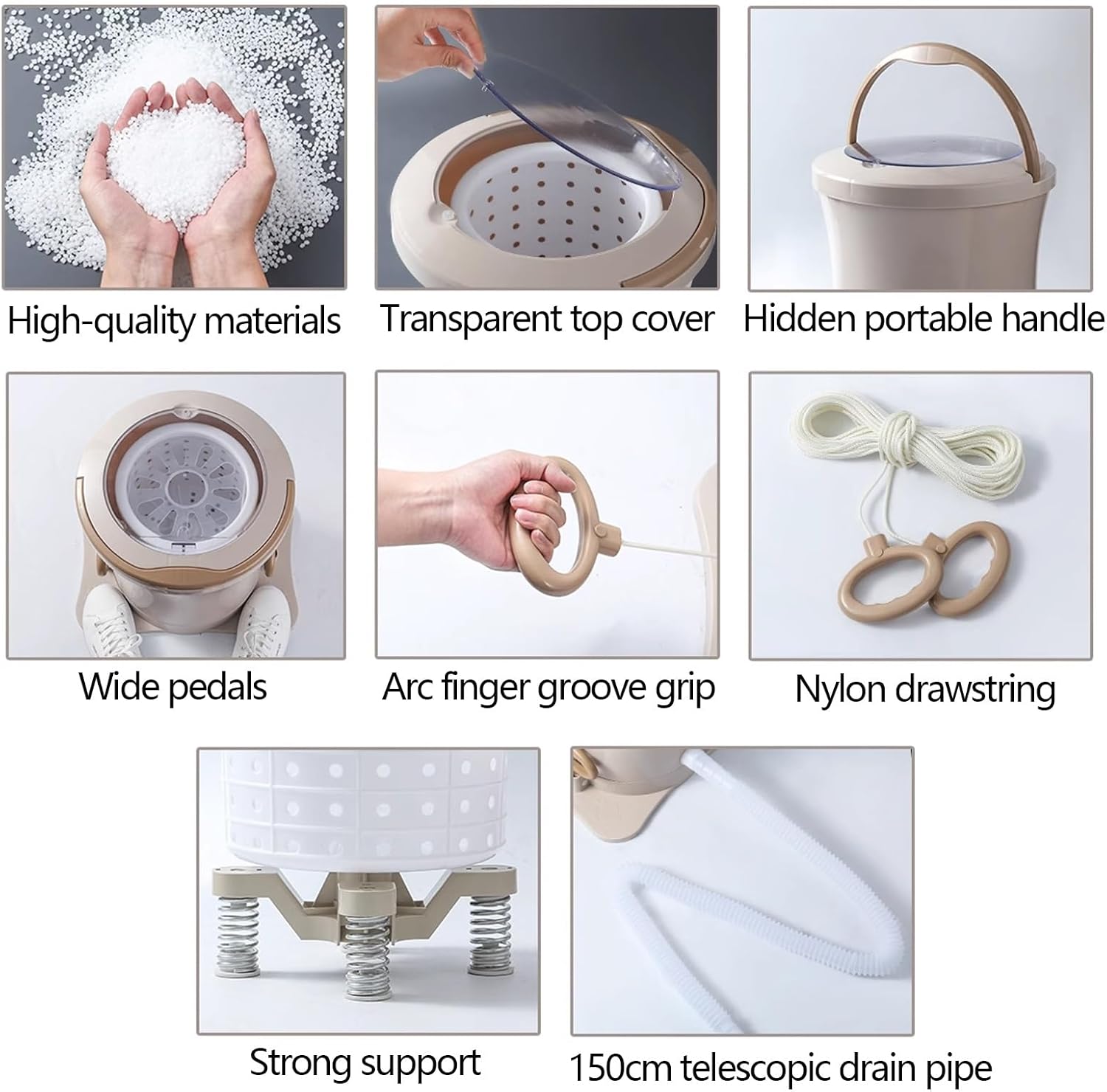 Manual Clothes Wringer Portable Clothes Spinner Wringer Nonelectric Laundry Dryer, Mini Dryer Compact for RV, Camping, School, Apartment, Dorm(Natural)