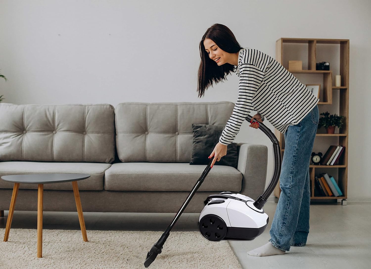 Impecca Bagged Canister Vacuum Cleaner for Carpets, Rugs, Hard Floors, Upholstery, Powerful 1000W Motor, 2L Dust Capacity, Includes 6 Cleaning Tools and 3 Bags, White