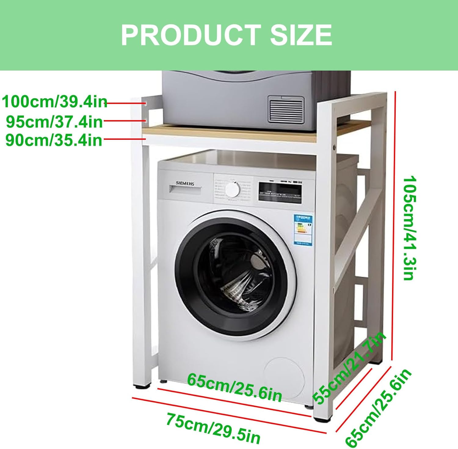 Home Appliances Storage Rack,Washer Storage Rack,40Mm Thickened Square Tube,Waterproof Thickened Wood Board, for Laundry Room,White