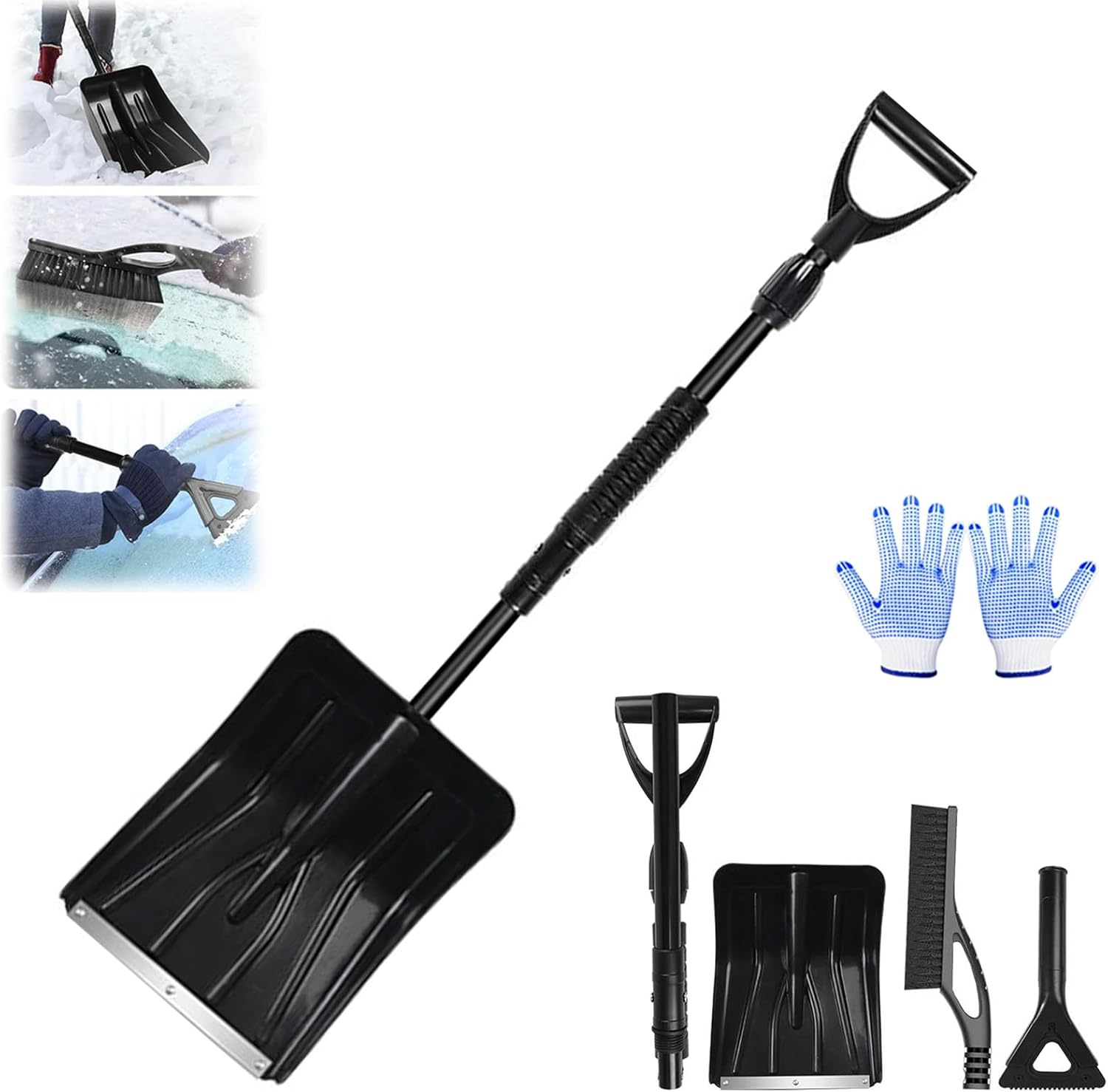 Aluminum Snow Shovel, Rapidgrip Foldable Snow Brush– Ergonomic, Lightweight Compact, 3-in-1 Winter Snow Removal Tool Set, Clears Cars and Driveways with, Less Effort Fast (Style-B)