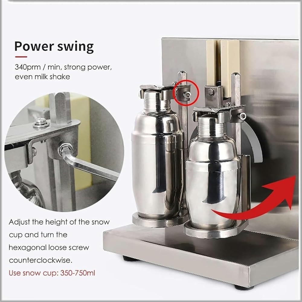Stainless Steel Double Station Auto Control Mixer Blender,Bubble Boba Milk Tea Shaker Machine, with 2pcs 750ml Stainless Steel Cups and 2pcs 700ml Plastic Cups,