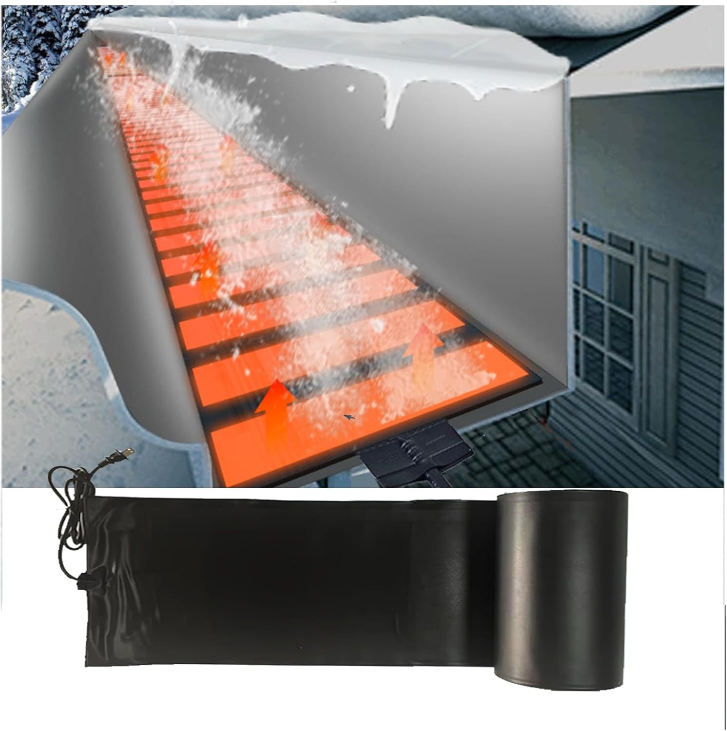 Heated Snow Melting Mat Outdoor for Roofs,Heated Outdoor Gutters Mats for Ice Dam Prevention and Snow,Melts Snow at 4in/h Roof Heat Tape with Power Cord for Winter Removal,14.2in x 23ft