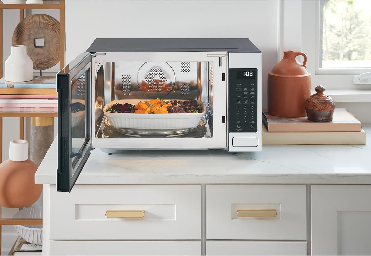 Café CCWK15C1WSS Countertop Convection Microwave Oven with Child Lock Technology, Broil, Auto-Cook, Roast, Defrost, Warm, Scan-to-Cook WiFi-Connectivity, 1000W,1.5 Cu. Ft, Stainless Steel