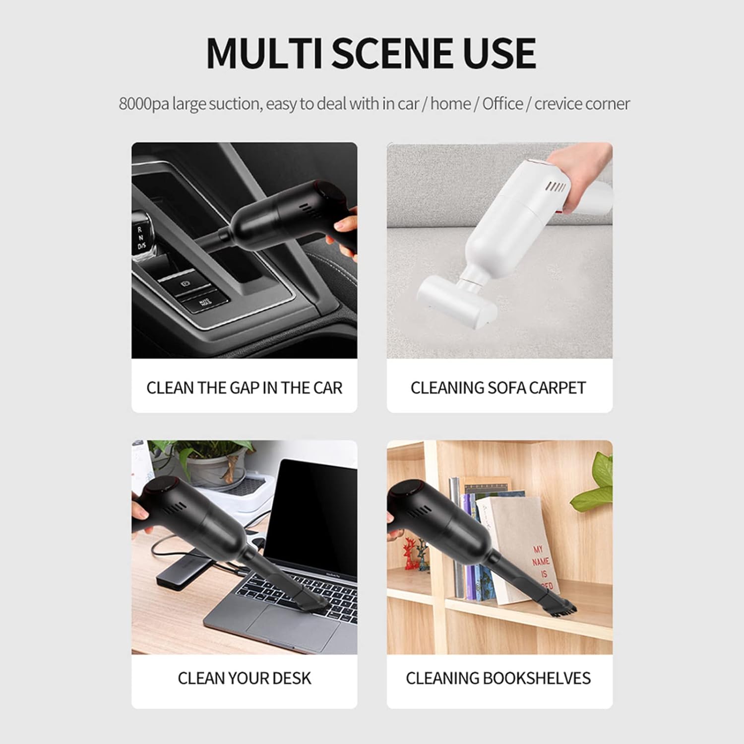 Car Vacuum Cleaner Handheld Mini Vacuum Portable Car Accessory Car Cleaning Kit, Car Vacuum Cleaner with Double Filtration System,White