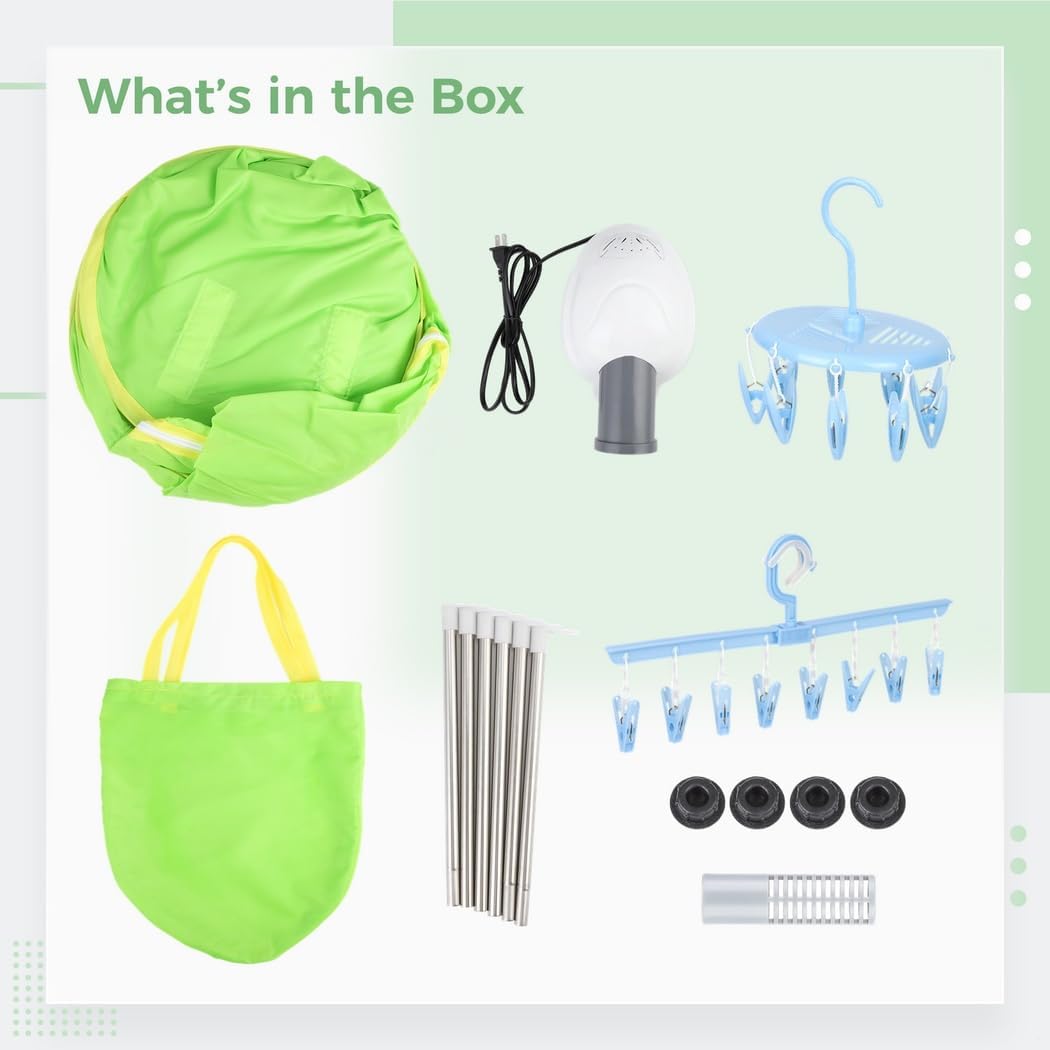 Foldable 800W Clothes Dryer, Portable Laundry Drying Machine with Quick Heating, Travel-Size Design, Green