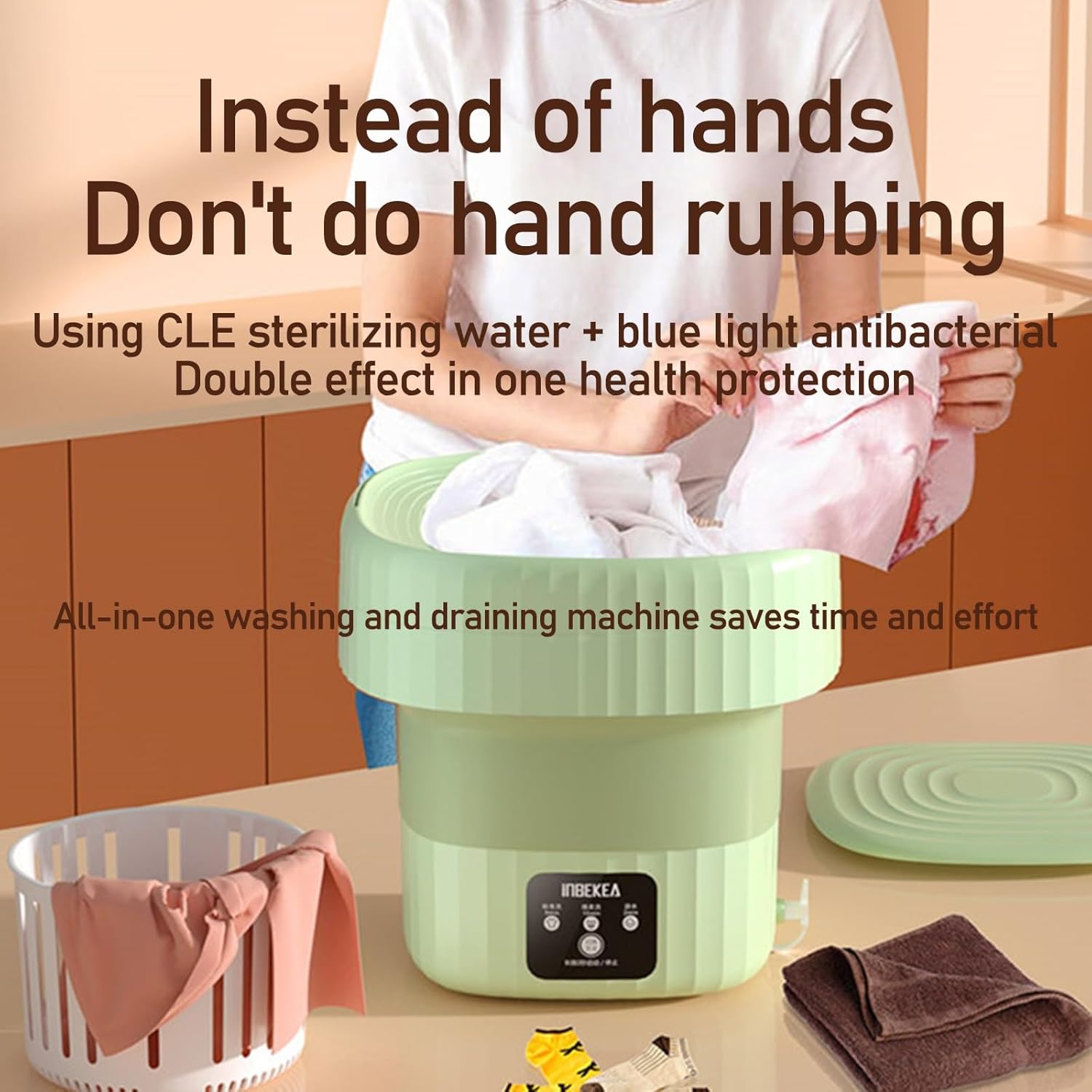 DELURA Portable Washing Machines, Foldable Mini Compact Washing Machine for Underwear or Small Items, Apartment, Dorm, Camping, RV Travel Laundry (Color : A)