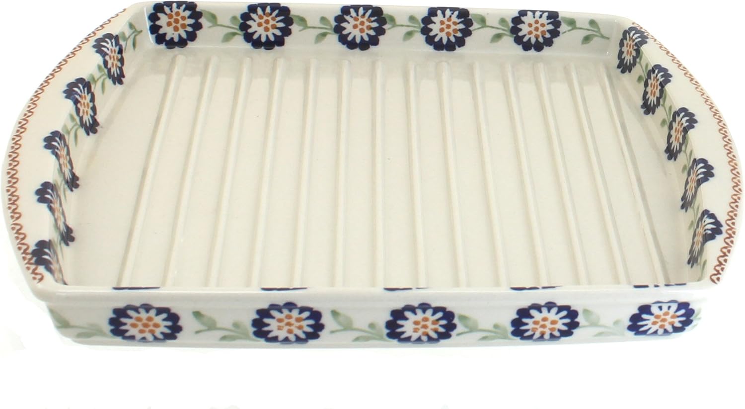 Blue Rose Polish Pottery - Yellow Peach Blossom Bacon Cooker - 10.25