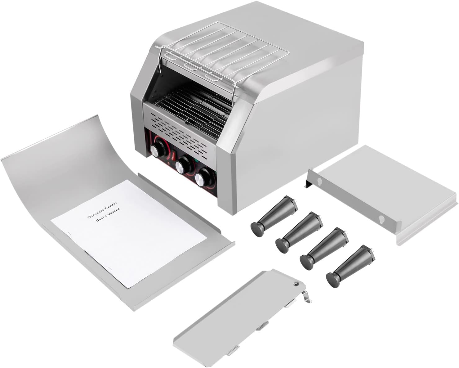 Countertop Conveyor Toaster Oven Restaurant Heavy Duty Industrial Toaster Oven Stainless Steel Tray Toaster Commercial Bread Bagel Toaster 300PCS 2200W