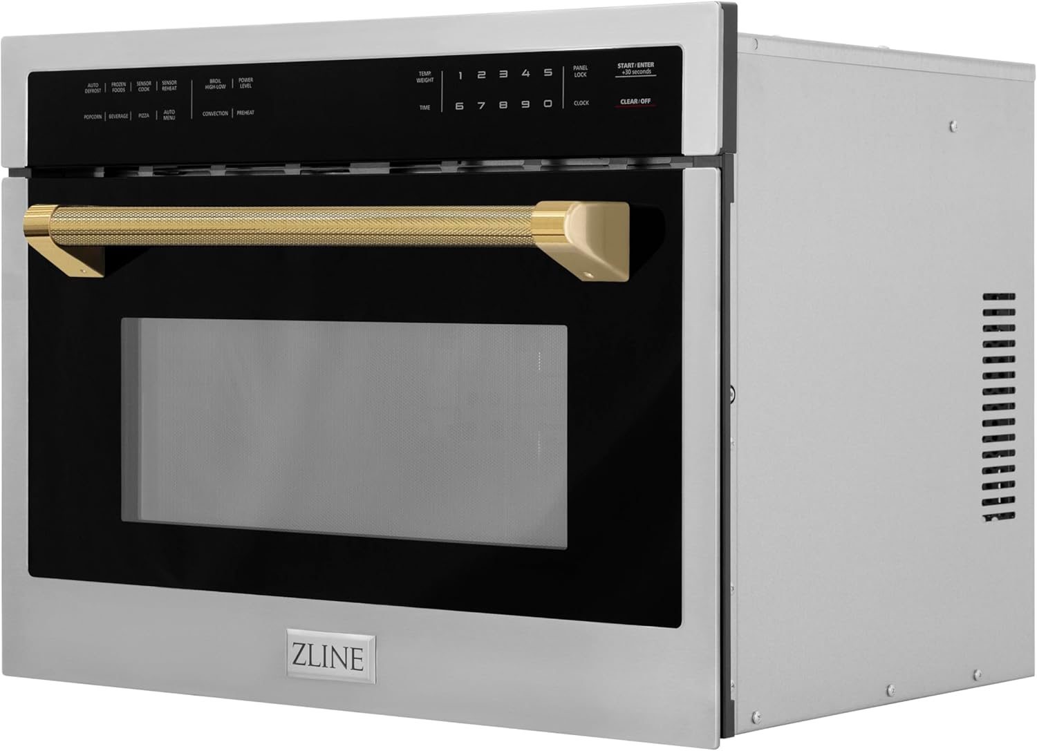 ZLINE Autograph Edition 24 in. 1.6 cu ft. Built-in Convection Microwave Oven in Stainless Steel and Polished Gold Helix Handle (MWOZ-24-KG)