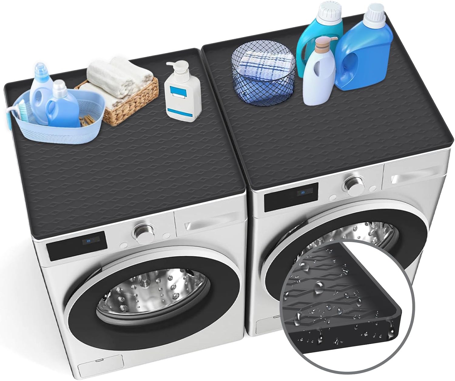 2 PCS Washer and Dryer Covers for the Top, Non-Slip Silicone Washer Dryer Countertop Protector Mat, Waterproof Dust Washing Machine Cover Protector Pad for Laundry Room & Kitchen, 25.6 x 23.6 Inch