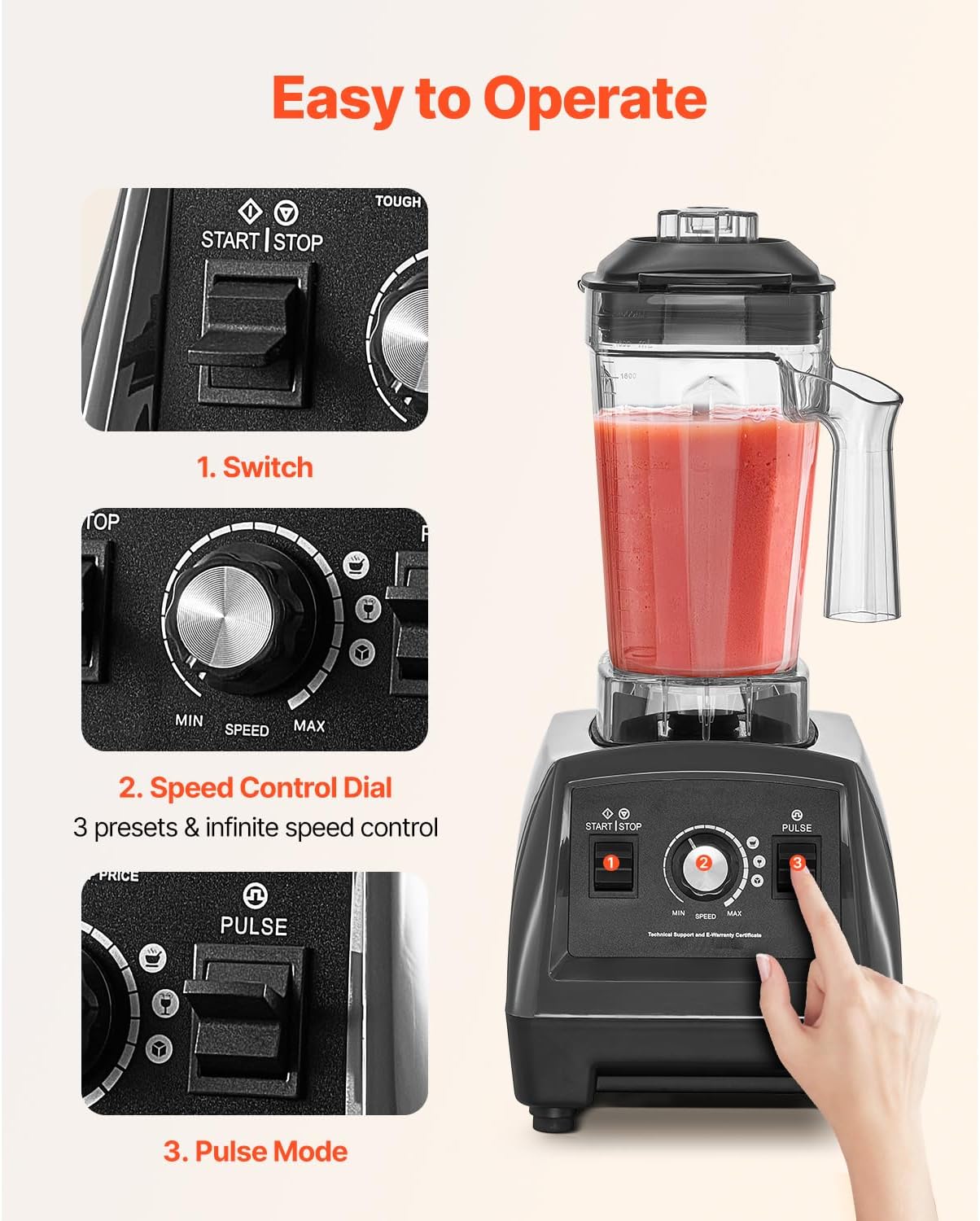 Happybuy 1400W Smoothie Blender - Your Kitchen's Ultimate Powerhouse! This professional - level blender, packing a 1400W punch, can quickly blend smoothies, milkshakes, and juices.