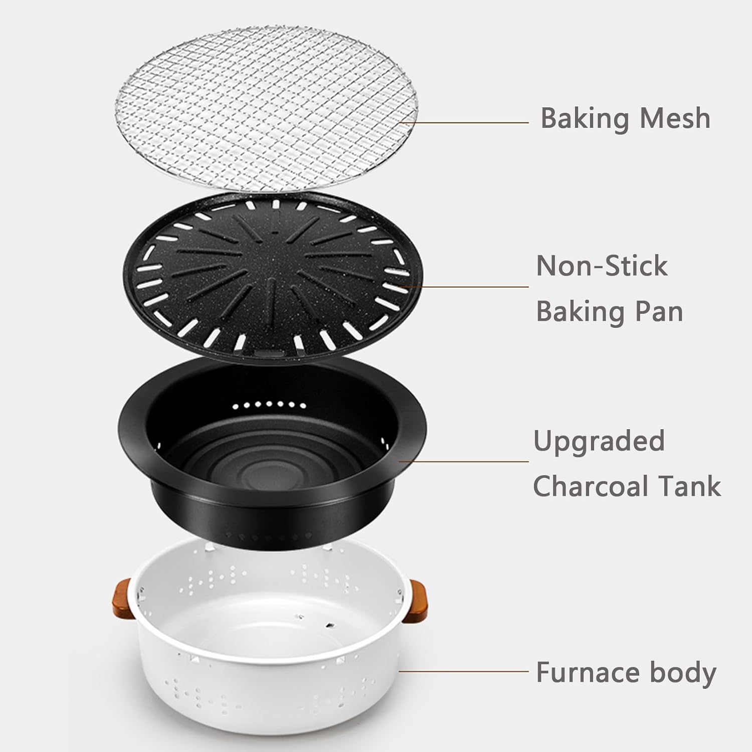 Fire Pits,Fireplace,Thickened Iron Body + Enamelled Inner Liner,Anti-Scald Handles on Both Sides,Detachable Design,Easy to Clean,with Grill Mesh and Grill Pan,33.5 x 10cm (A)