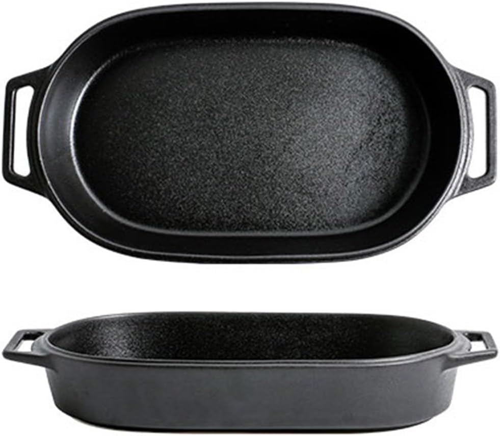 Roaster Oven Special Dish Double Ear Ceramic Baking Dish Cheese Baked Rice Plate Creative Commercial Microwave Baking Dish roasting pan(38.5cm)