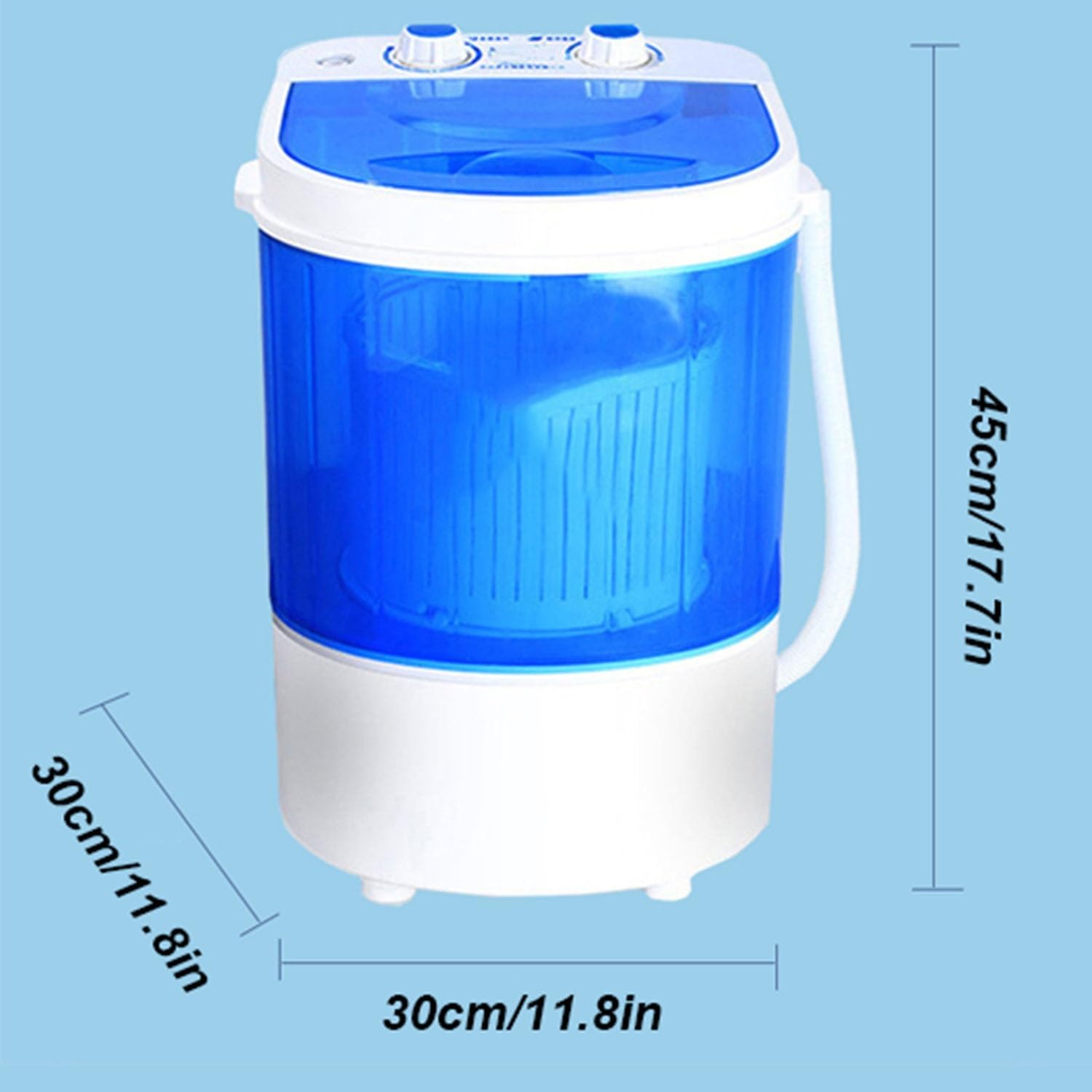 Portable Mini Washing Machine, Compact Washer Laundry Machine, Semi-Automatic Laundry Washing Machine for Apartment, RV, Single Translucent Tub Blue
