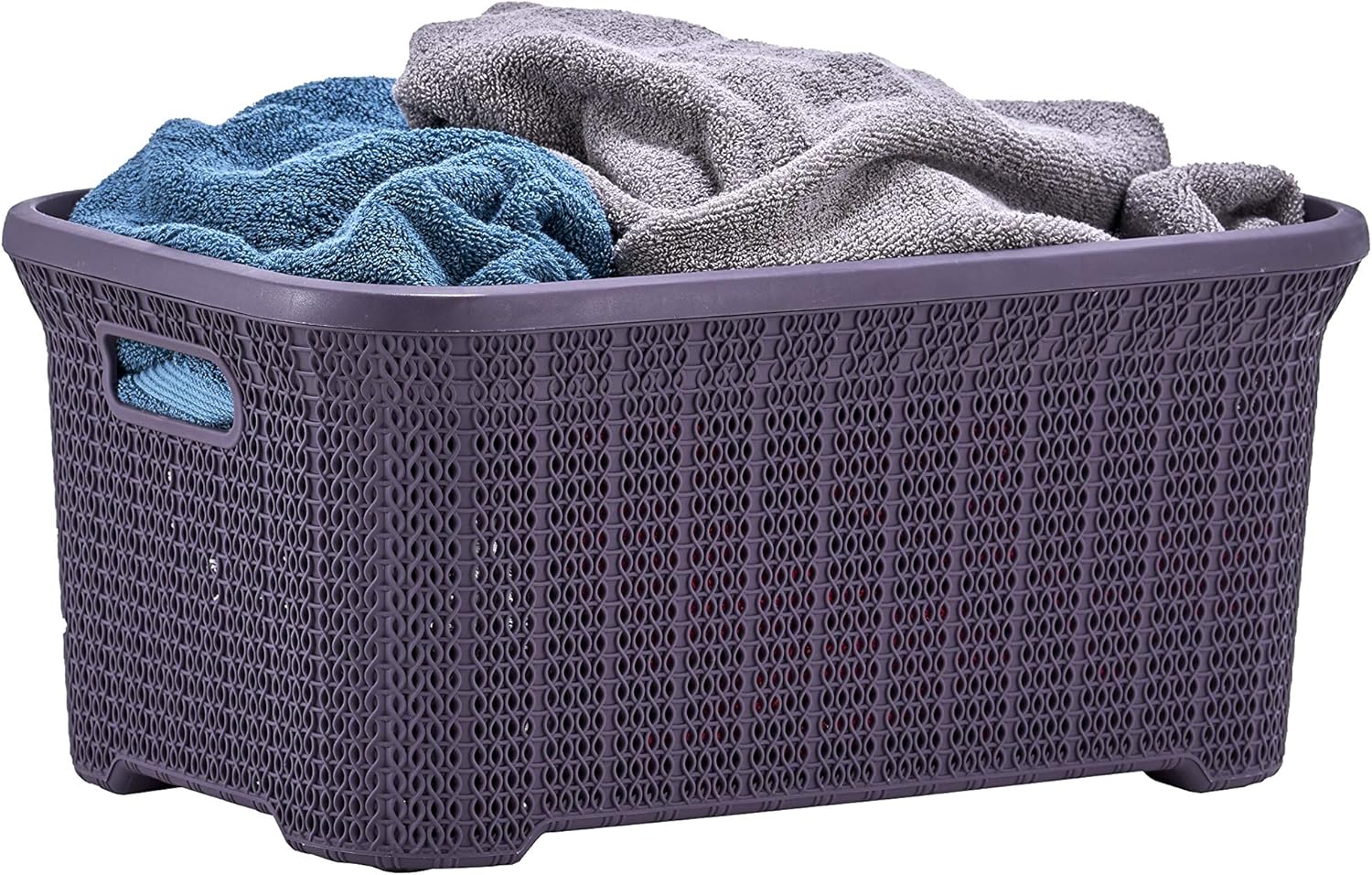 Superio Superio Laundry Basket Knit Style, with Cut Out Handles, Purple 40 Liter (637)