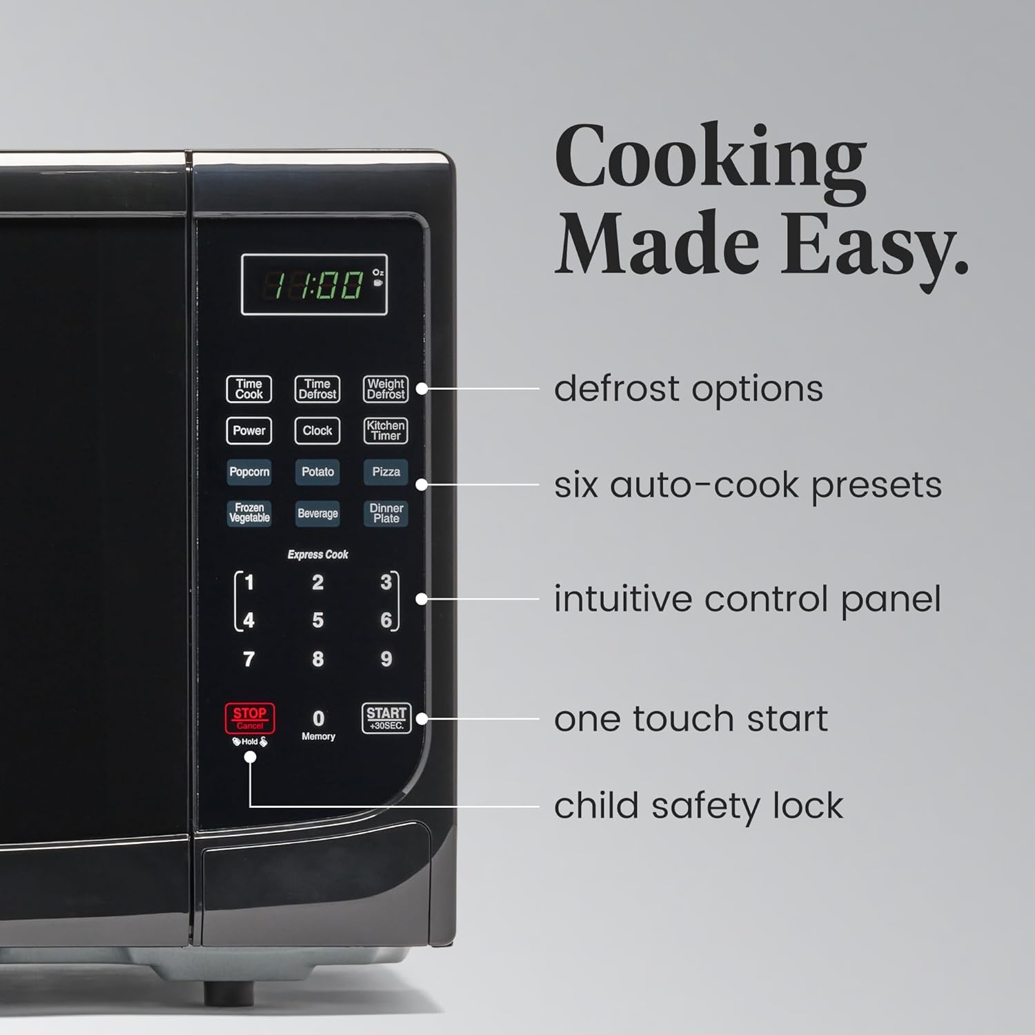 Farberware 1.1 Cu. Ft. Countertop Microwave Oven – 1000 Watts Power, Auto Cook Settings, Defrost, Easy Clean and Child Safety Lock - Black