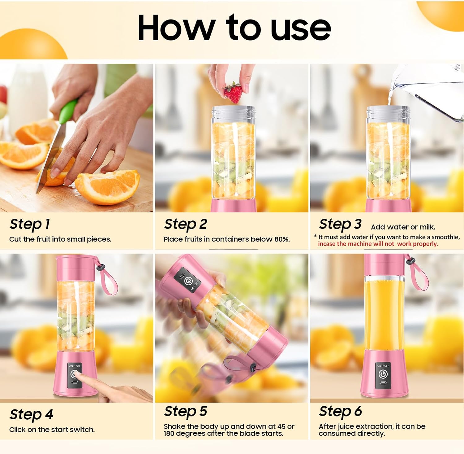 Mini Personal Size Portable Blender - 13 Oz Newly Upgraded Cordless Blender with 6 Blades, USB Rechargeable & High Speed Blending, for Smoothies Shakes Frozen Drinks