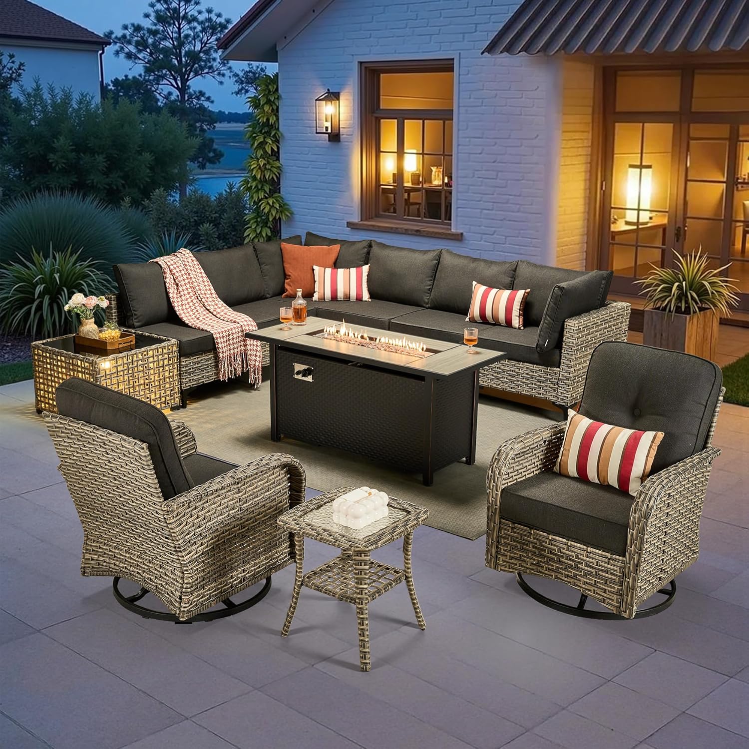 11-Piece Outdoor Sectional Sofa Set w/ 54