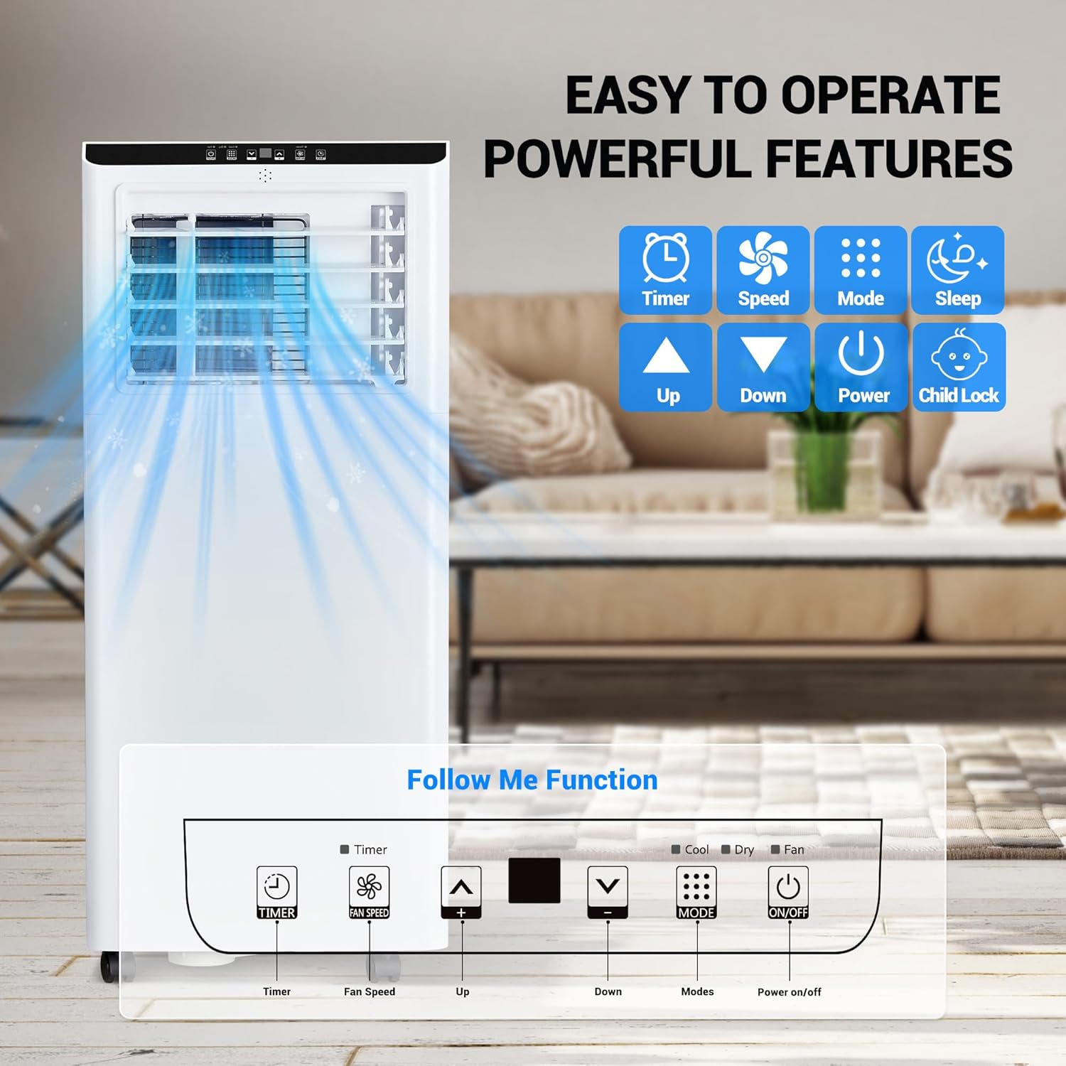 8000 BTU Portable Air Conditioners, 3-In-1 Modes Portable AC Unit with Remote, 2 Wind Speed Digital Display/24Hrs Timer/Installation Kit for Home Office