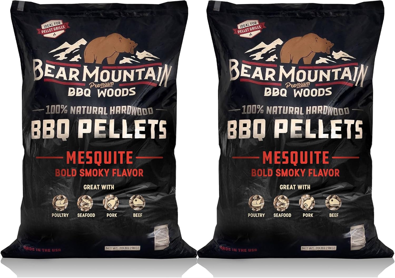 Bear Mountain BBQ Premium All Natural Mesquite Smoker Wood Chip Pellets for Outdoor Gas, Charcoal, and Electric Grills, 40 Pound (2 Pack)