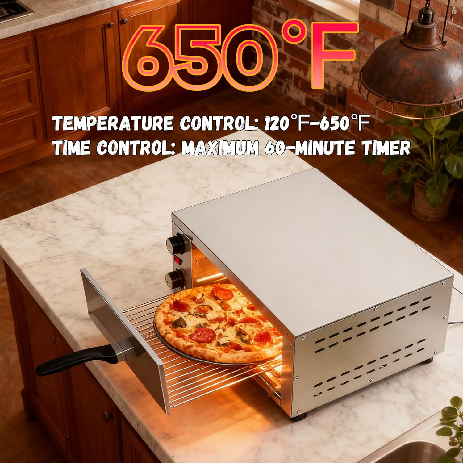Electric Pizza Oven, Grilled steak, baked with Timer Stainless Steel Pizza Baker, Indoor, Countertop, Commercial pizza maker, for Home Pizza Cooker, 50-340℃