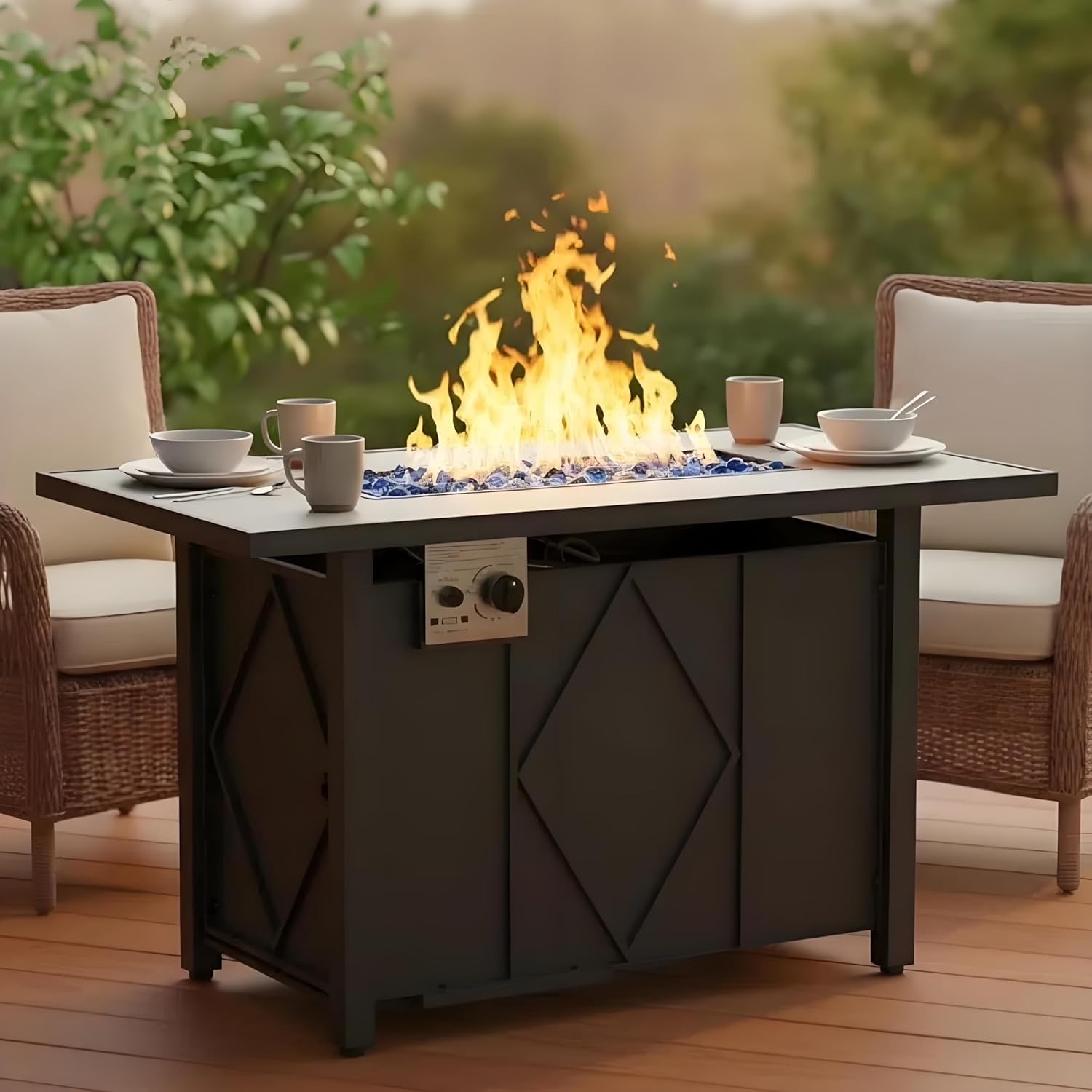 Smug 43 Inch Propane Fire Pit Table, 50,000 BTU Outdoor Gas Fire Pit for Outside Patio Deck Garden Backyard Deck Balcony, CSA Certification