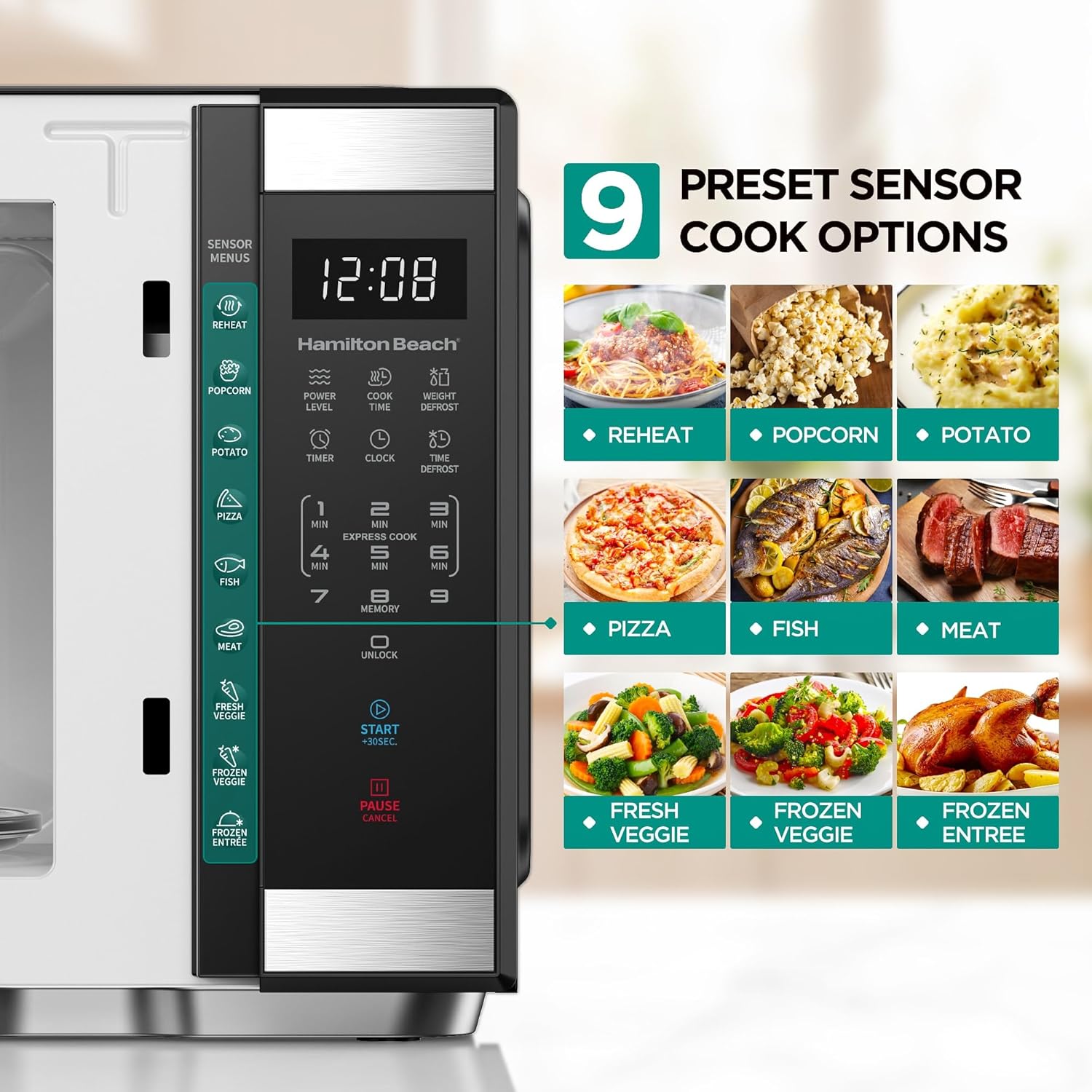 Hamiltan Beach 1.1 Cu. Ft. Countertop Microwave Oven, Stainless Steel