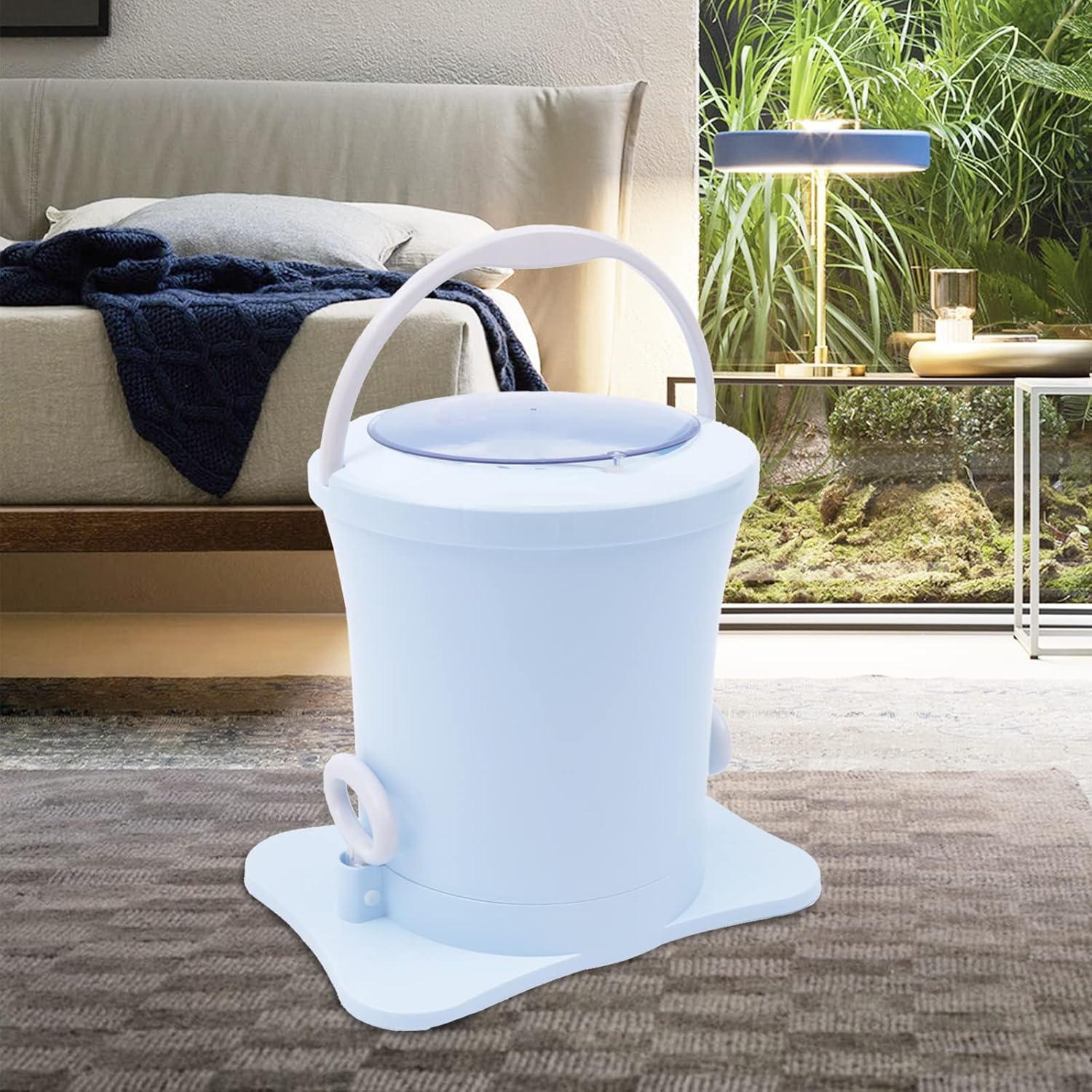 Portable Compact Spin Dryer, Manually Pulling Rope Dryer, Blue Manual Dehydrator, Foot Pedal Type Electricity Free Dehydrator for Camping Apartments Traveling Home And Dormitory
