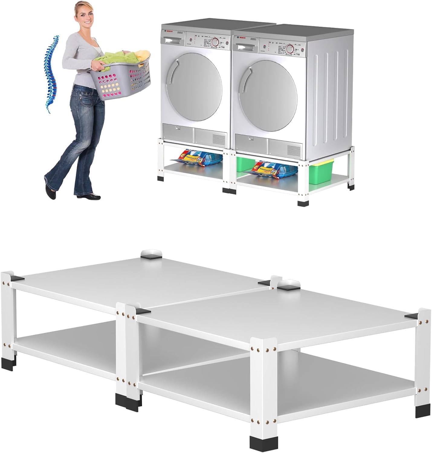 Washer Dryer Laundry Pedestals Base with Storage Shelf,Washer and Dryer Stand Universal Platform,28.3