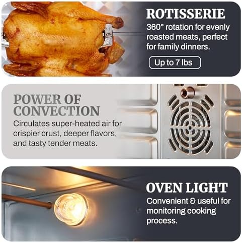 Elite Gourmet ETO4524 45L Countertop Convection Toaster Oven, French Doors, Adjustable Temperature & Timer, Bake, Roast, Broil, Toast, Includes Baking Pan, Rack, Rotisserie, Stainless Steel