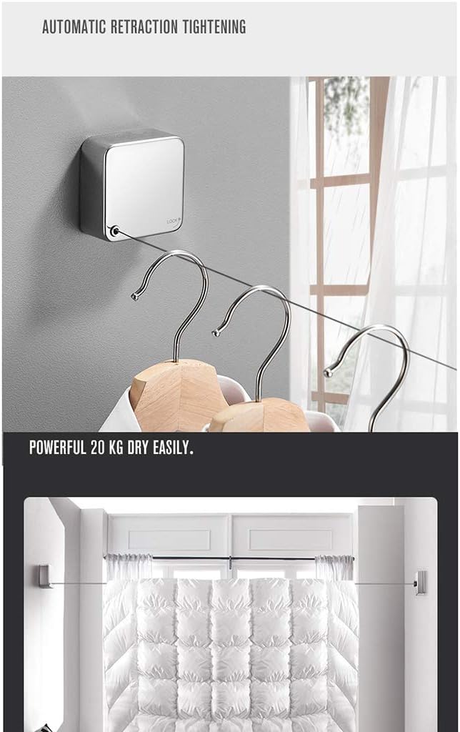 Laundry Rack, Wall Dryer, Stainless Steel Clothes Airer Dryer Retractable Clothes Drying Rope Washing Line 350cm Drying Space