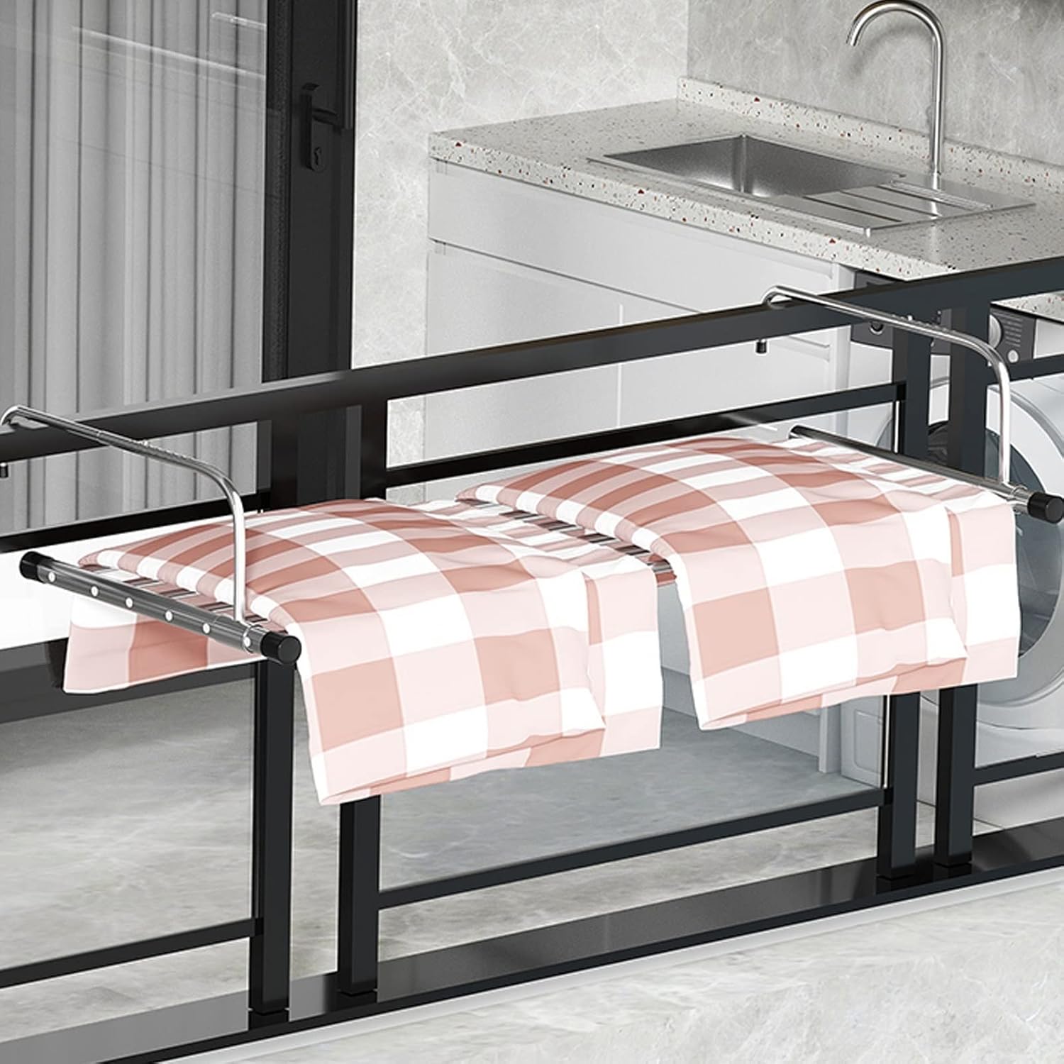 Clothes Airer Balcony Drying Rack Stainless Steel Clothes Dryer Folding Shoes Rack, Foldable Portable Space Saving Clothes Drying Rack, Extendable Clothing Dryer Rack, Si(Silver-60)