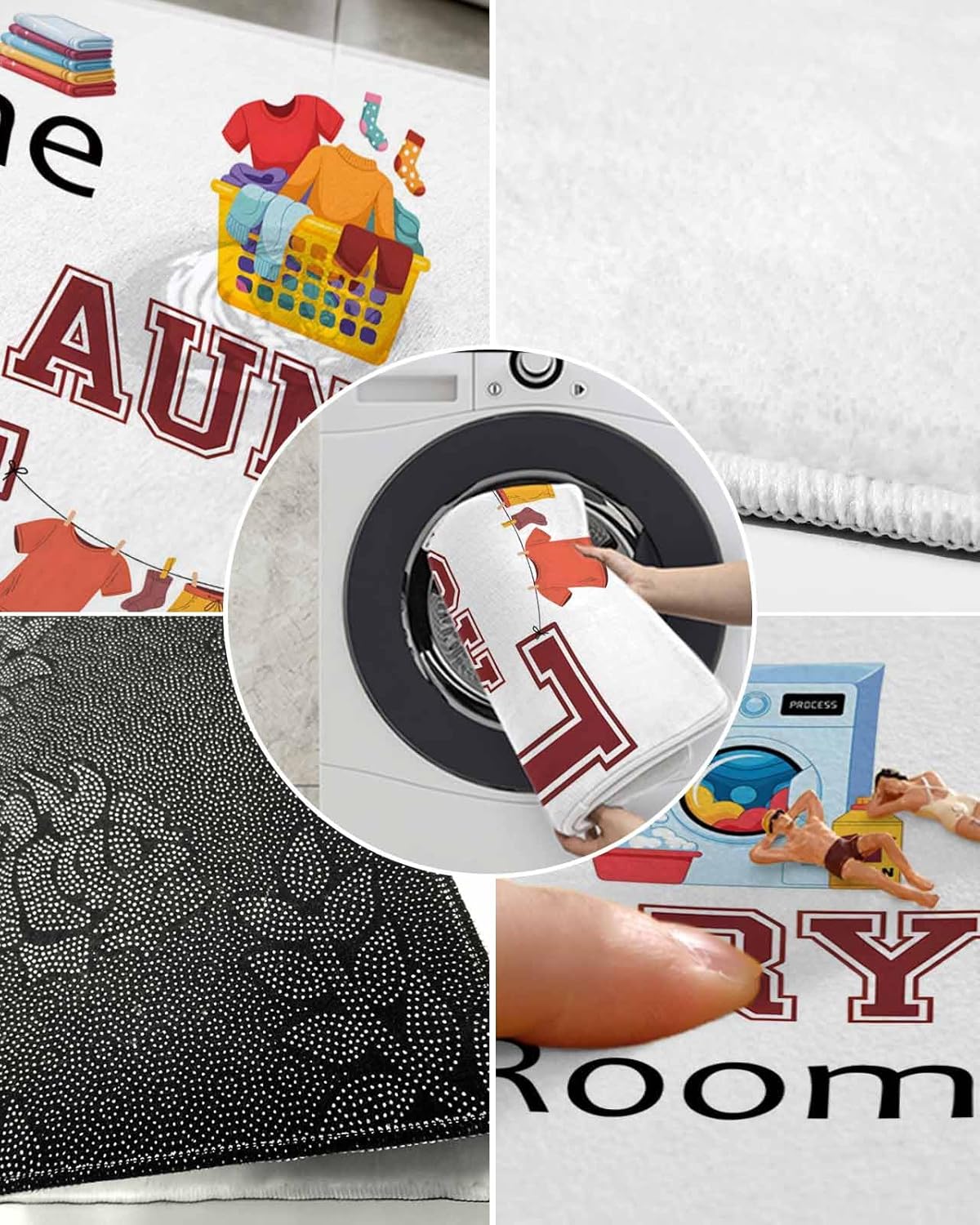 Indoor Doormat The Laundry Room Text on White,Shaggy Floor Mat with Non-Skid Backing Washing Machine Clothes,Machine Washable Plush Area Rug Carpets for Kitchen Nursery Bedroom