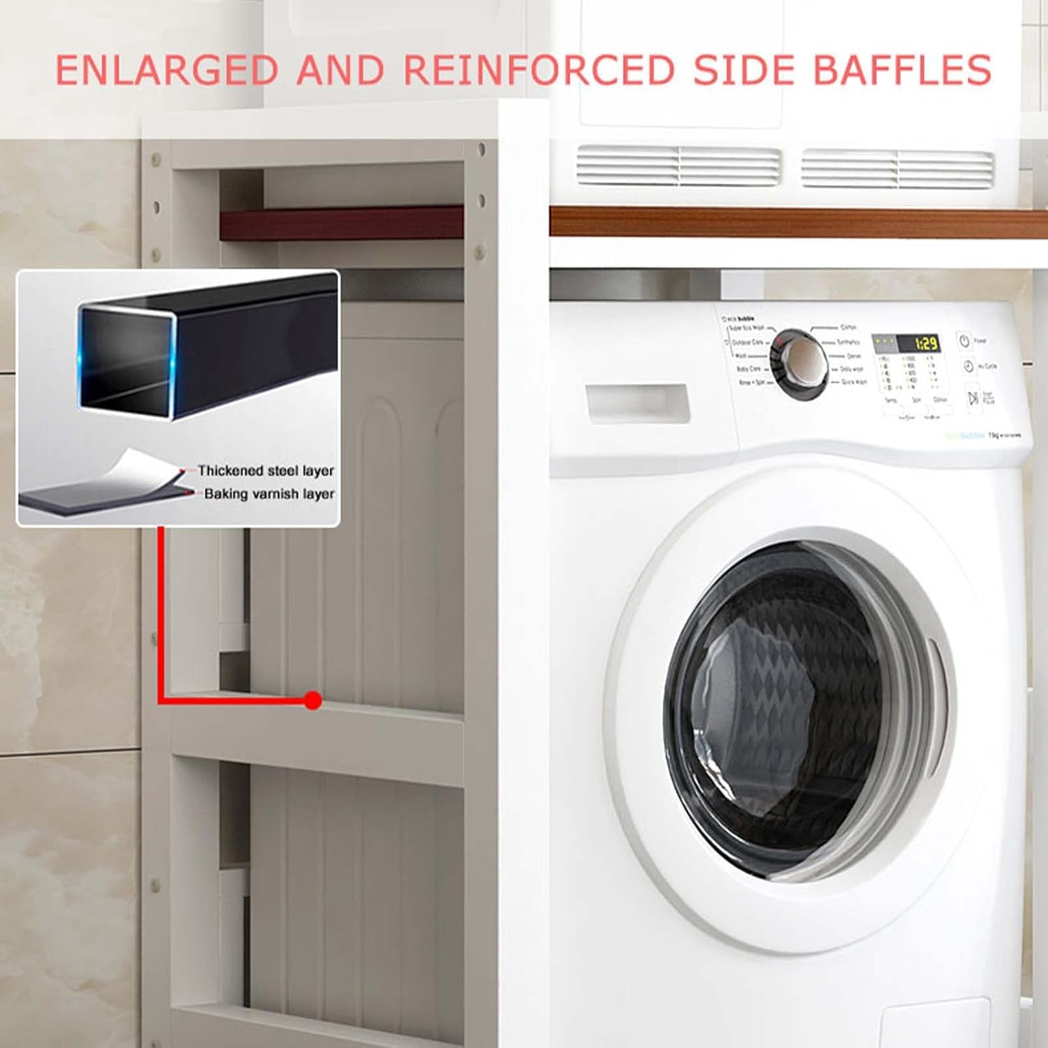 Washer Dryer Stand Stacking Kits Height Adjustable Tumble Dryer Stand Stacking Kits with 300KG Load Capacity Over Washer Storage Rack Unit for Bathroom Kitchen Balcony Laundry Room(Black+black)