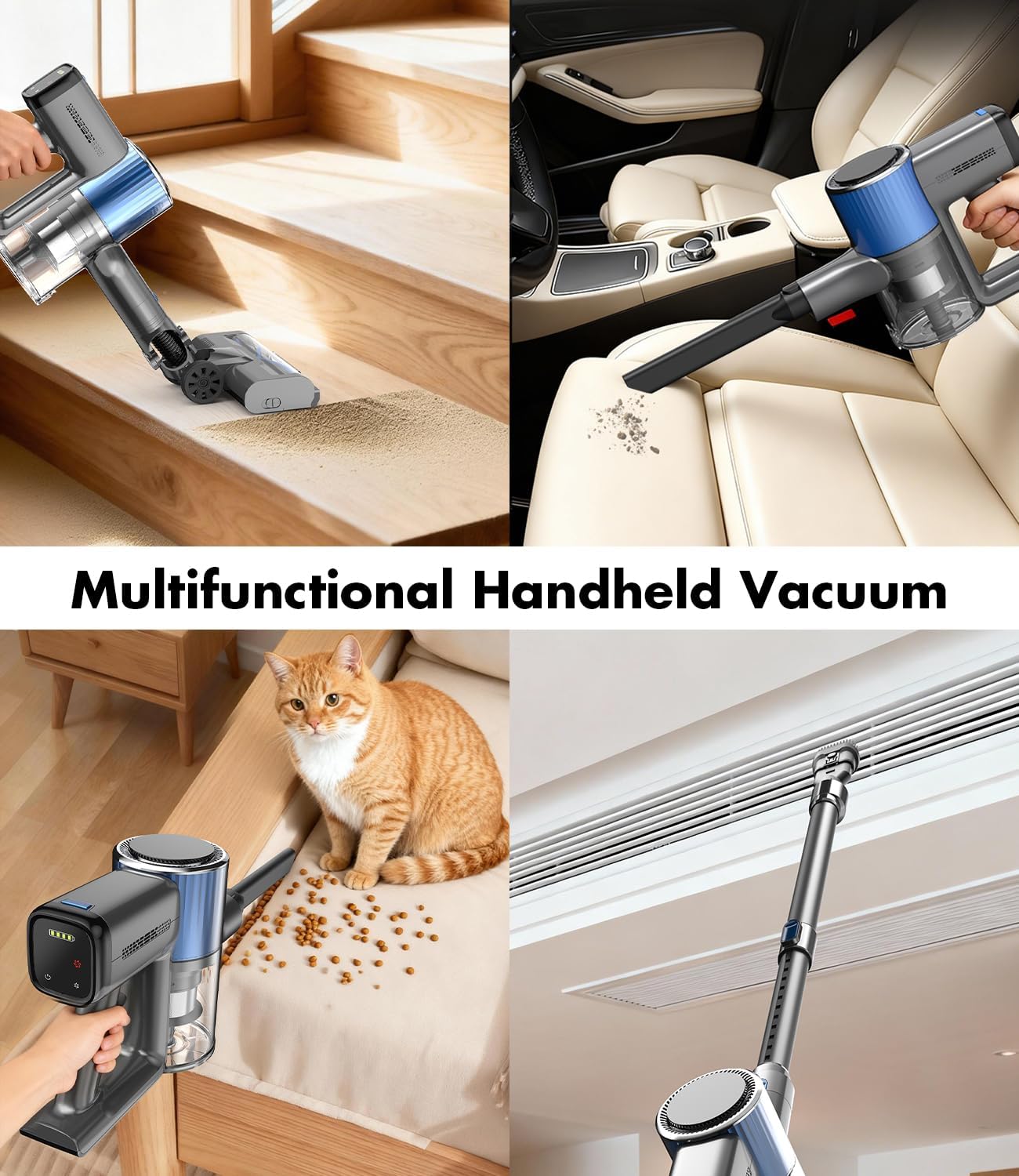 Cordless Vacuum Cleaner, 580W/50Kpa/50Mins Stick Vacuum for Home, LED Touch Screen, Anti-Tangle, Wall Mount Charging Lightweight Rechargeable Vacuum for Carpet Pet Hair Hardwood Floor Blue