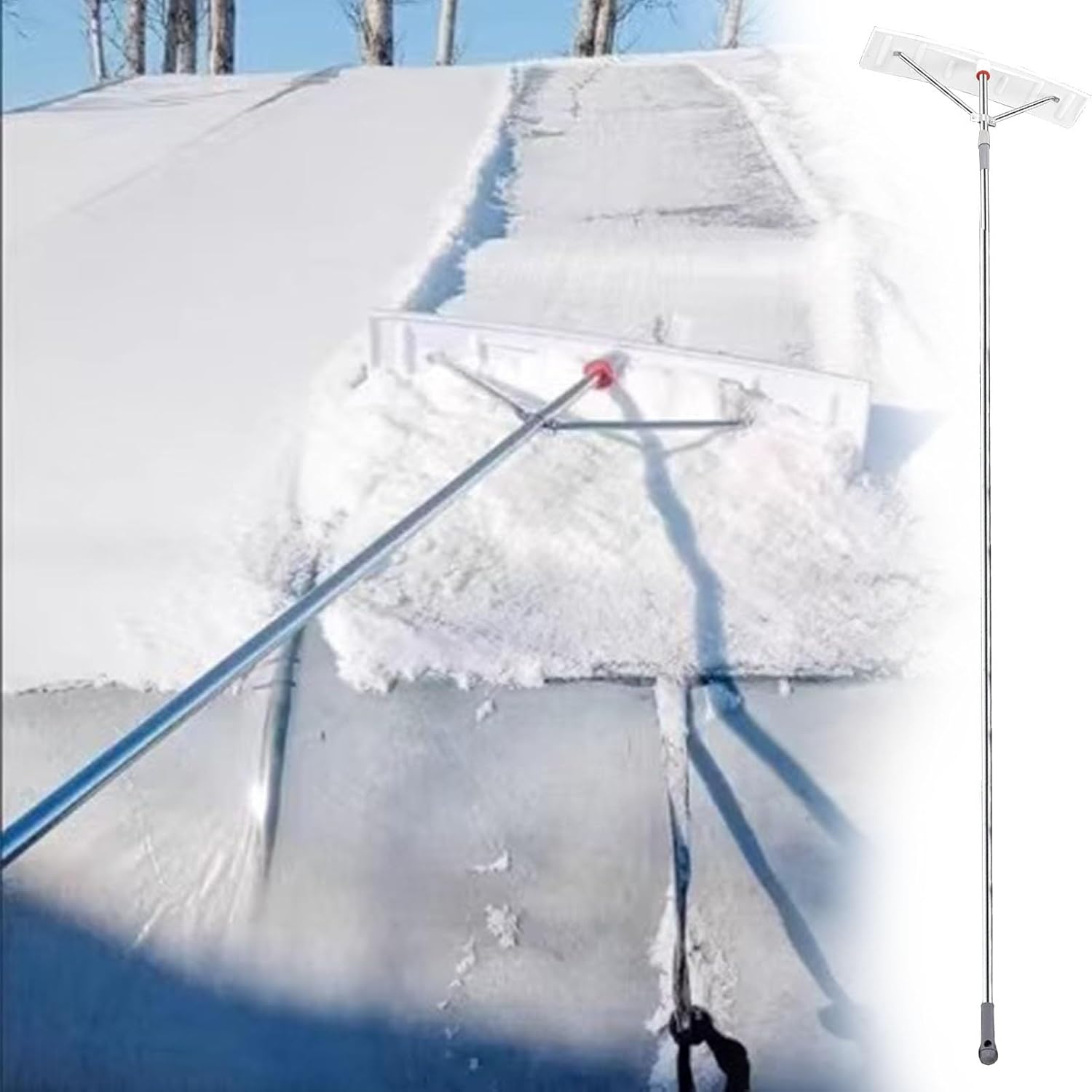 House Roof Snow Shovel Telescopic, Heavy Duty Snow Rake Removal Tool for Rv Gazebo, Lightweight Rooftop Snow Scraper with 30.5