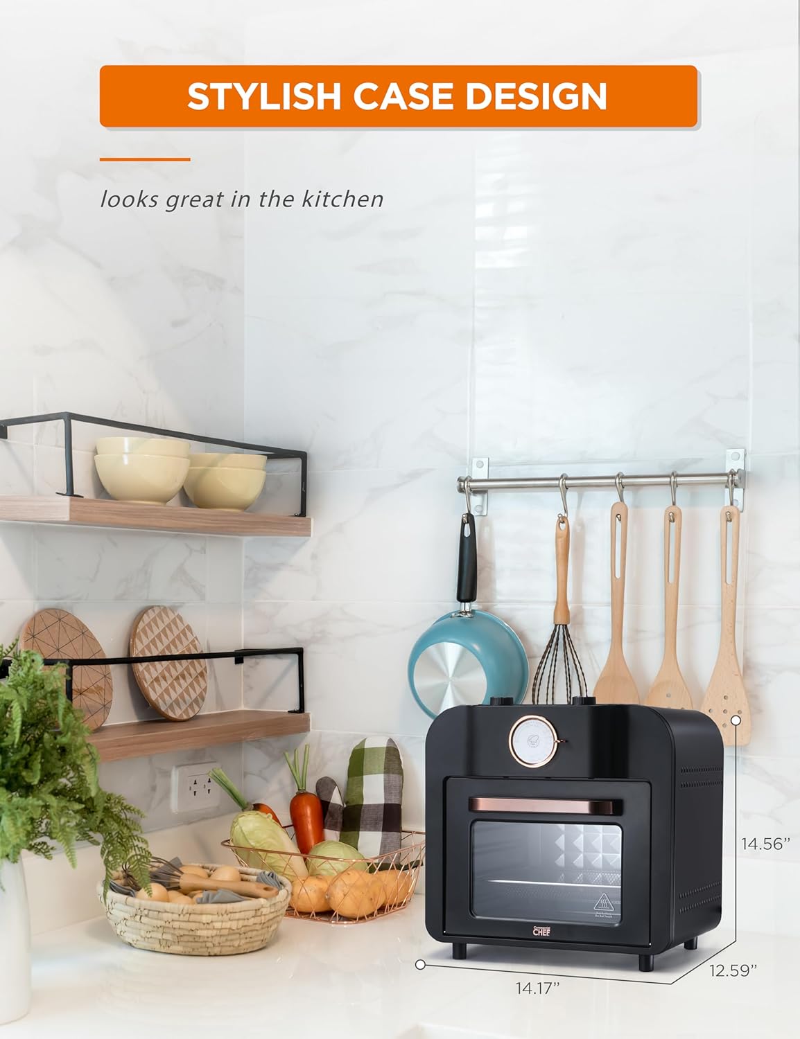 COMMERCIAL CHEF Air Fryer Multi-Oven, 17-QT Multifunctional & Multi Level Air Fryer with Bake, Broil, Roast, Warm & Toast for Rotisserie Chicken, Pizza & More, 1500 Watt Air Fryer Oven