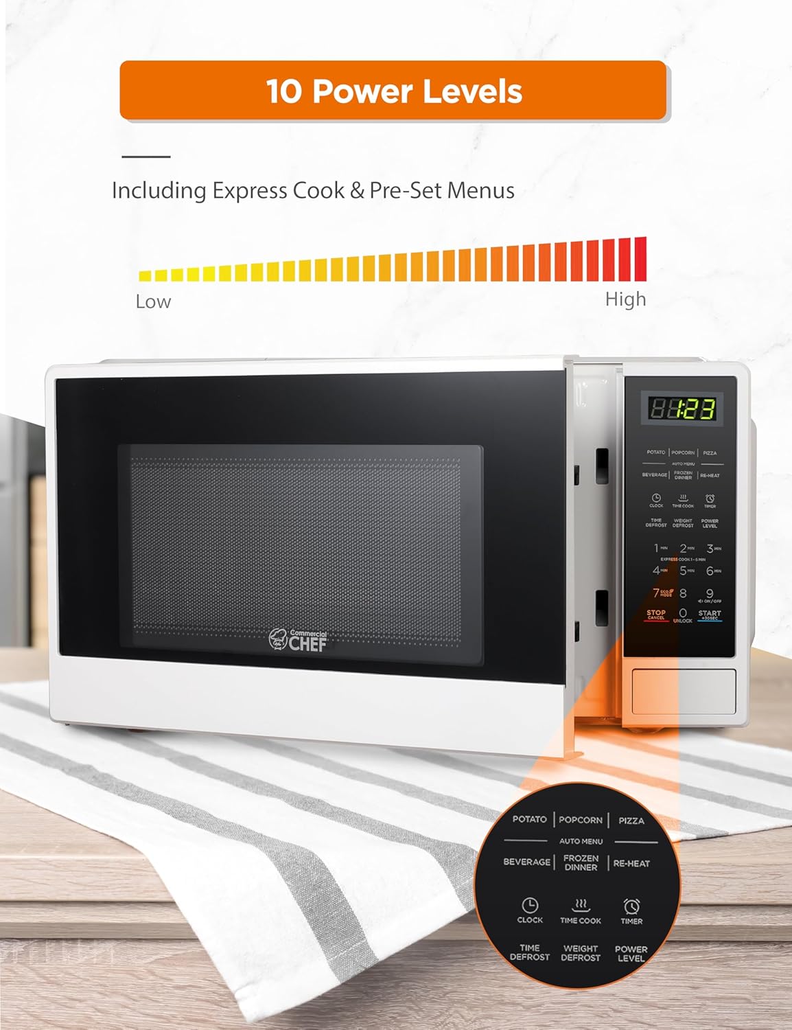 Commercial CHEF Countertop Microwave, 1.1 Cubic feet, White