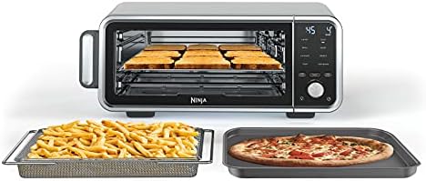 Ninja SP201/FT205CO Digital Air Fry Pro Countertop 8-in-1 Oven with Extended Height, XL Capacity, Flip Up & Away, Basket, Wire Rack Crumb Tray, Silver, Black (Renewed)