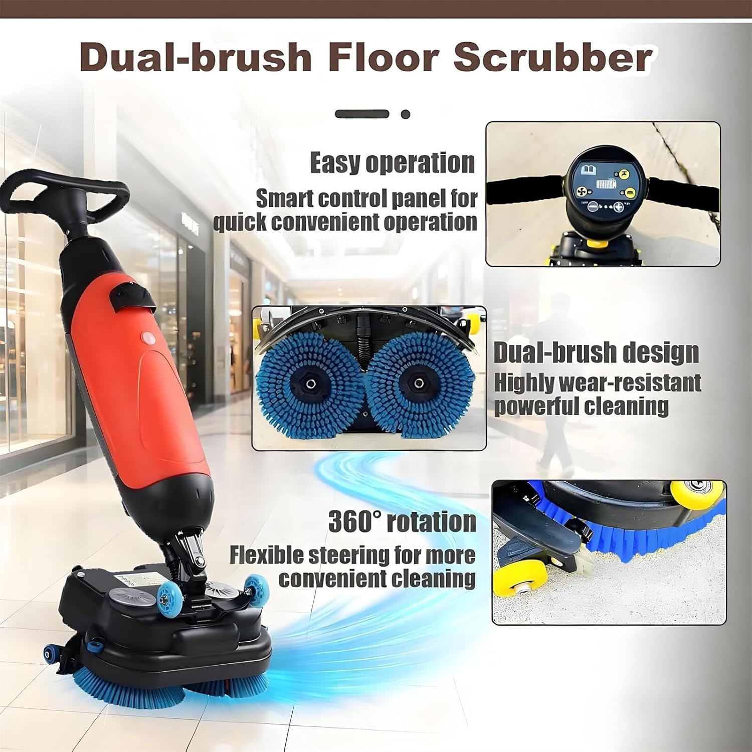 Multi-Functional Floor Buffer Polisher Machine, Commercial Washer, Dual Brush, Cordless Electric Cleaner, Efficient Cleaning For Home And Spaces(White)