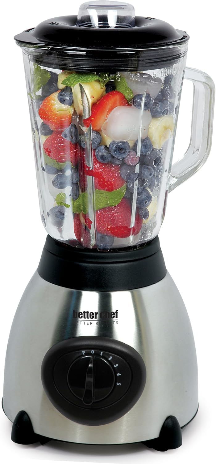 Better Chef IM-601S 5-Speed Stainless Steel Blender with Glass Jar, 500-watt, Metallic Red