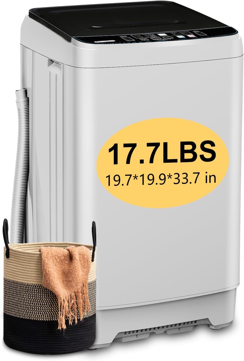 17.7 lbs Small Compact Portable Full-Automatic Washing Machine 10 Wash Program & 8 Water Level with LED Display Compact Washer Ideal for Apartments, RV, Camping, White