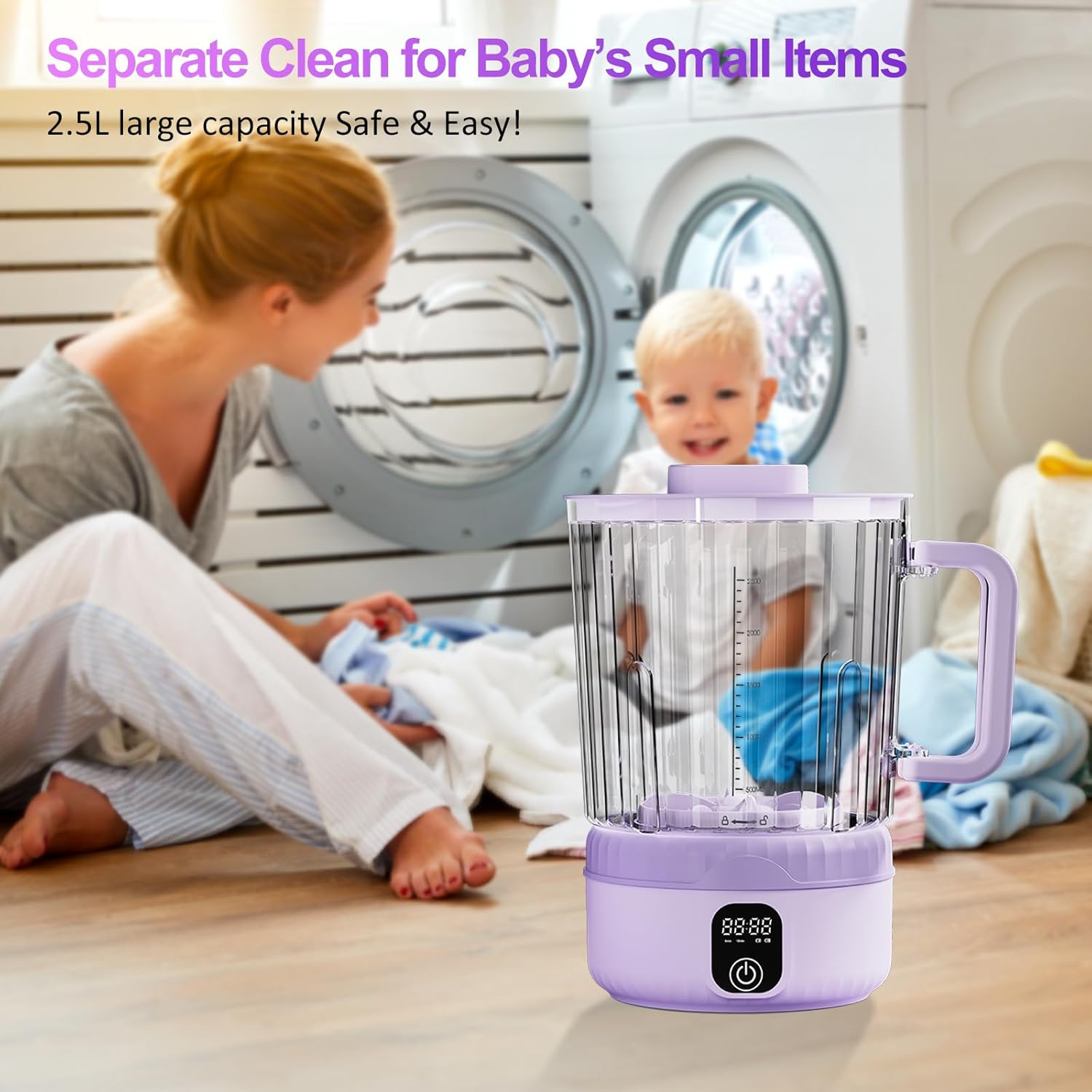 Underwear Washing Machine, Upgrade 2.5L Handle Portable Small Mini Washing Machine for Underwear & Small Clothes, Rechargeable Travel Laundry Washer With Deep Cleaning, for Apartments, Dorms, RVs
