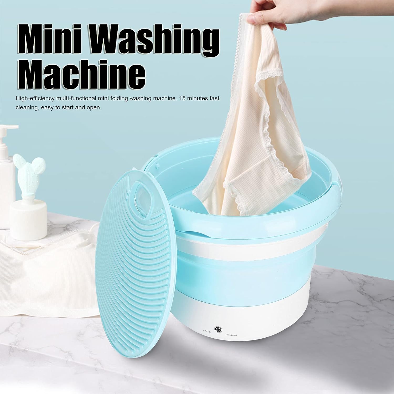 Mini Portable Washer, 7L Large Capacity Quick Cleaning Automatic Shutdown Small Foldable Washing Machine, Energy Saving Mini Folding Washing Laundry for Clothes Underwear Ties T‑Shirts(US)