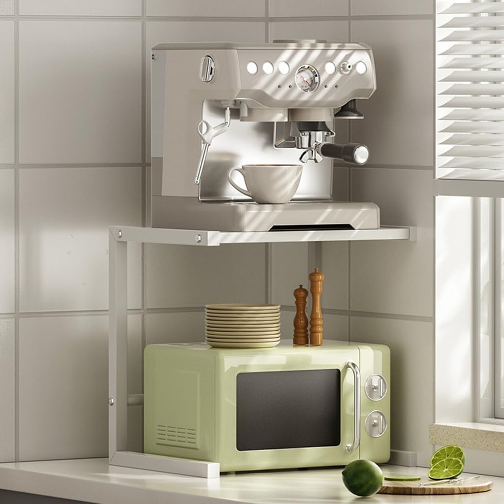 BRAGUE 2 Tier Microwave Oven Rack, Small Appliance Tiered Storage Rack, Kitchen Counter Storage Rack, For Kitchen Office Saucepan Organization, White