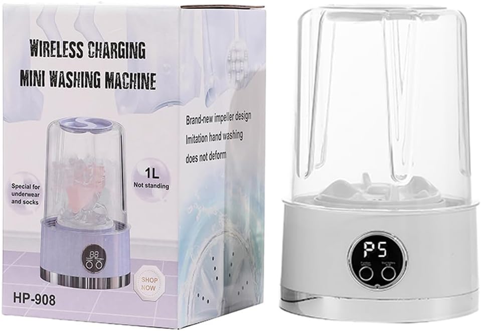 Portable Mini Washing Machine 1000ml Handheld Washer Cup Rechargeable Fast-Cycle Cleaning for Travel Camping (White)